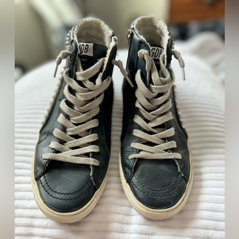 Authentic Golden Goose Slide High Top Sneaker studded, Black Women